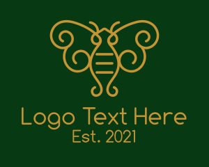 Wasp - Gold Monoline Moth Bug logo design