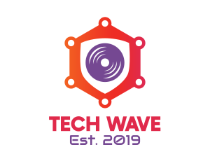 Techno - DJ Music Hexagon Disc logo design