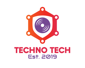 Techno - DJ Music Hexagon Disc logo design