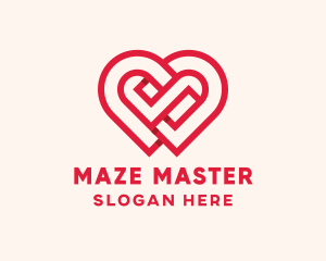 Red Romance Maze Heart logo design