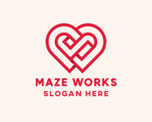 Red Romance Maze Heart logo design