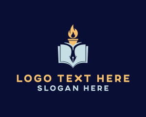Learning Center - Fire Torch Book Pen logo design