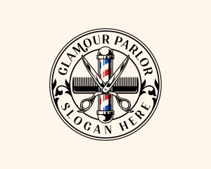 Scissors Comb Barber Pole Logo