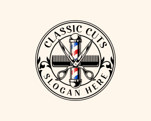 Scissors Comb Barber Pole logo design