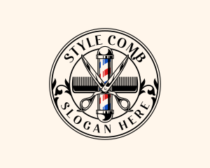 Scissors Comb Barber Pole logo design