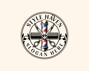 Barbershop - Scissors Comb Barber Pole logo design