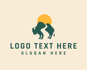 Mountain - Buffalo Bison Sunset logo design