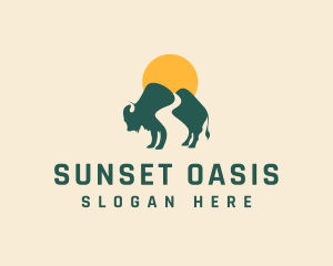 Buffalo Bison Sunset logo design