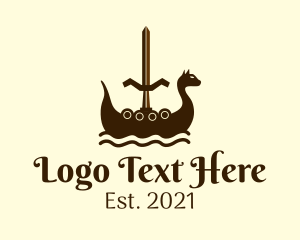 Brown - Viking Boat Sword logo design