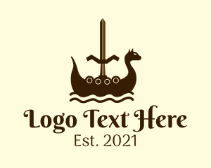 Traditional - Viking Boat Sword logo design