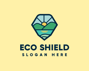 Shield Mountain Sun logo design