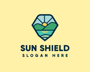 Shield Mountain Sun logo design