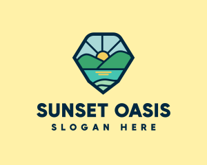 Shield Mountain Sun logo design