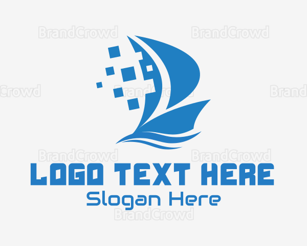 Blue Pixelated Ship Logo