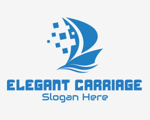 Carriage - Blue Pixelated Ship logo design