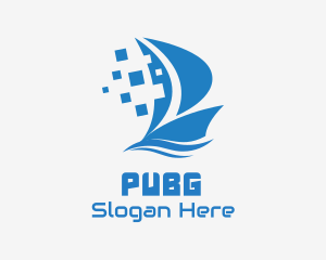 Pixelized - Blue Pixelated Ship logo design