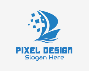 Blue Pixelated Ship logo design