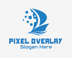 Blue Pixelated Ship logo design