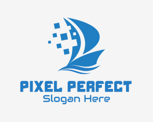 Blue Pixelated Ship logo design