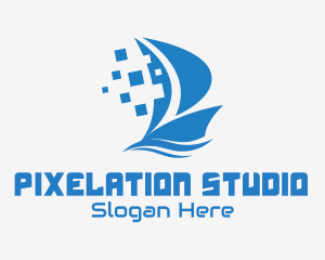 Blue Pixelated Ship logo design