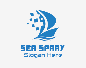 Blue Pixelated Ship logo design