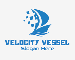 Blue Pixelated Ship logo design