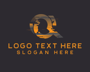 Futuristic - Amber Glitch Letter Q logo design