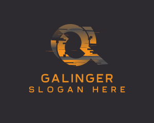 Amber Glitch Letter Q Logo