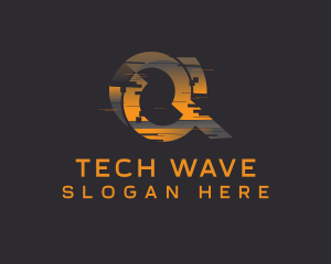 Techno - Amber Glitch Letter Q logo design