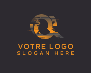 Vlogger - Amber Glitch Letter Q logo design