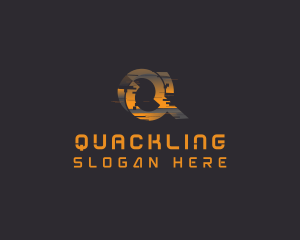 Amber Glitch Letter Q logo design