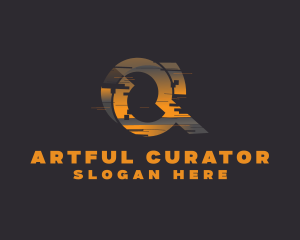 Amber Glitch Letter Q logo design