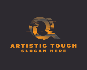 Amber Glitch Letter Q logo design