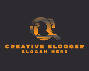 Blogger - Amber Glitch Letter Q logo design