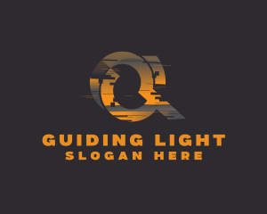 Amber Glitch Letter Q logo design