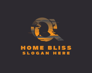 Amber Glitch Letter Q logo design