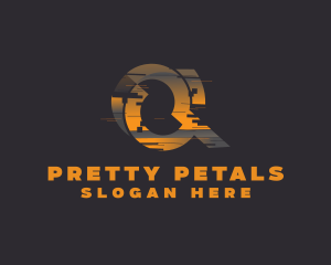 Amber Glitch Letter Q logo design