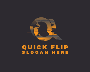 Amber Glitch Letter Q logo design