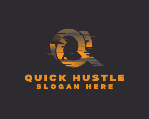 Amber Glitch Letter Q logo design