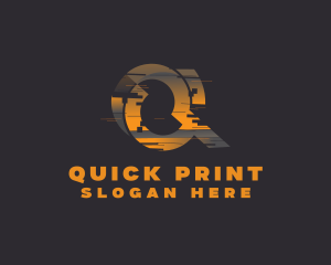 Amber Glitch Letter Q logo design