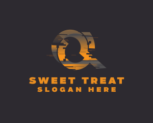 Amber Glitch Letter Q logo design