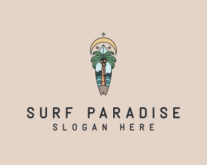 Surf Board Palm Tree logo design