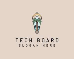 Surf Board Palm Tree logo design