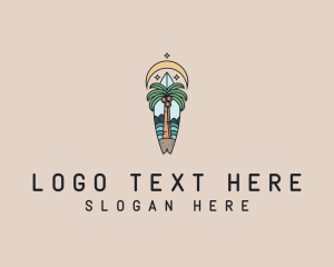Ocean - Surf Board Palm Tree logo design