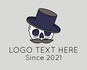 Magician - Mustache Skull Hat logo design