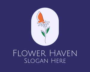 Daisy Flower Butterfly  logo design