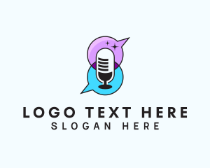 Speech Balloon - Talk Radio Podcast Mic logo design