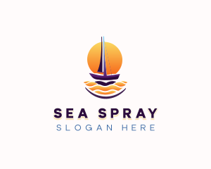 Sunset Sailing Boat logo design