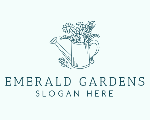 Watering Can Flowers Gardening logo design