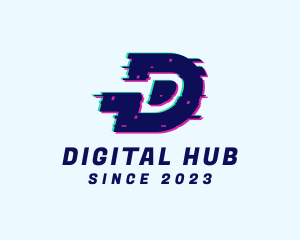 Digital Glitch Letter D logo design